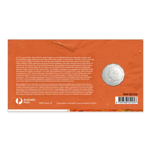 2026 50c Wake Hill Walk Off 60 Years & Land Rights 50 Years Coin and Stamp Cover PNC Back