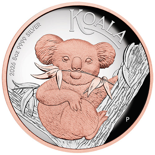 2026 $8 Australian Koala 5oz Silver Proof High Relief Rose Gold Gilded Coin 