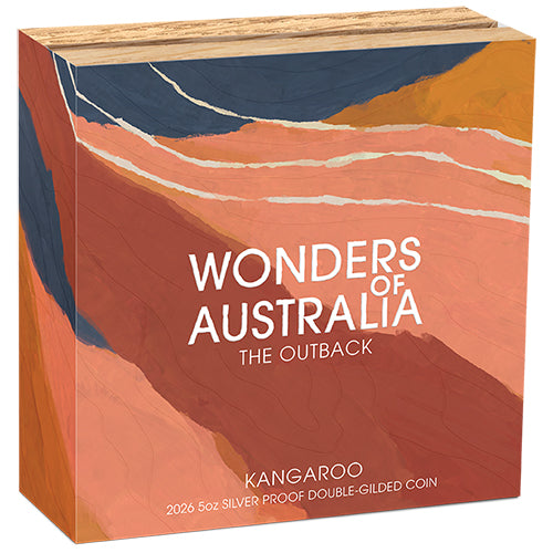 2026 $8 Wonders of Australia - Kangaroo 5oz Silver Proof Double Gilded Coin Shipper
