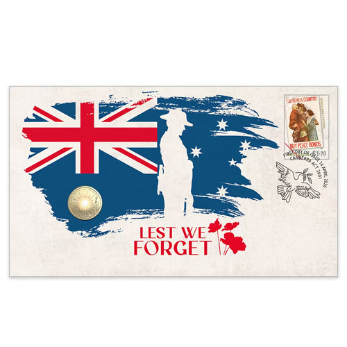 2026 $2 ANZAC Day - Preparing for Peace Lest We Forget Dawn Service Coin & Stamp Cover PNC