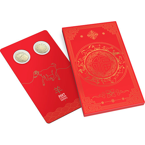 2027 $1 Year of the Goat Uncirculated Two-Coin Set Card & Shipper