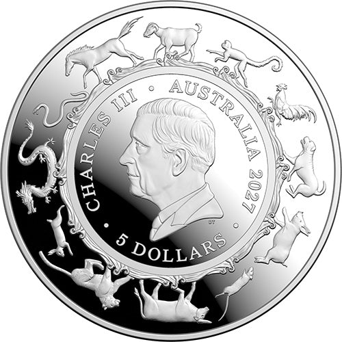 2027 $5 Year of the Goat 1oz Fine Silver Proof Domed Coin Obverse