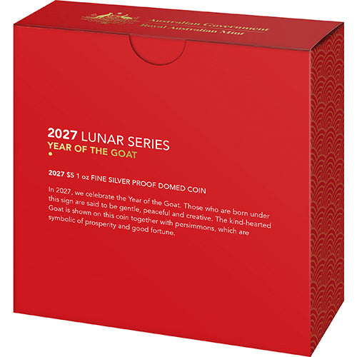 2027 $5 Year of the Goat 1oz Fine Silver Proof Domed Coin Shipper Back