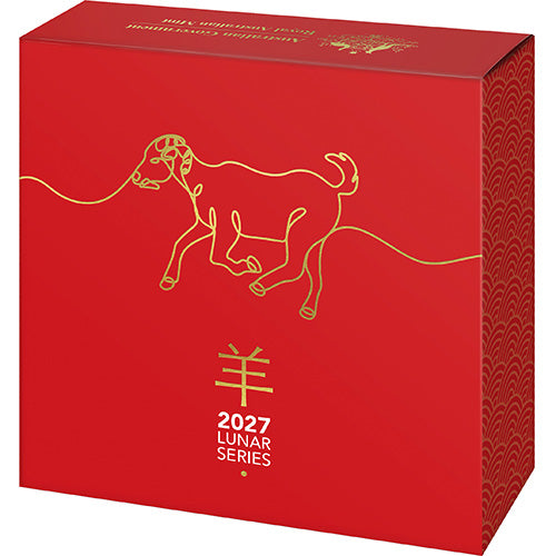 2027 $5 Year of the Goat 1oz Fine Silver Proof Domed Coin Shipper Front