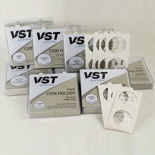 VST 2x2 Coin Holders Staple Type Assorted Sizes Pack of 50 - Various Sizes