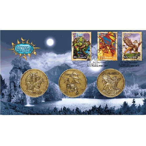 2011 Mythical Creatures - Troll - Dragon - Griffin 3 Medallion & Stamp Cover PNC