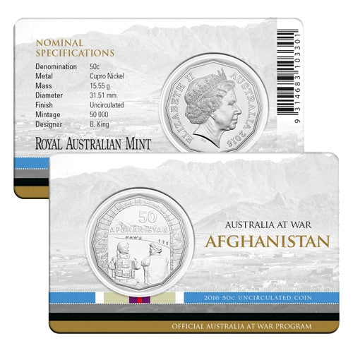 2016 50c Australia at War Series - Afghanistan Unc Coin in Card