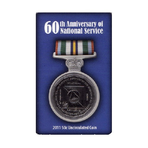 2011 50c 60th Anniversary of National Service Uncirculated Coin in Card