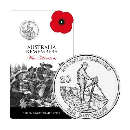 2011 20c Australia Rememebers - War Historians Uncirculated Coin in Card