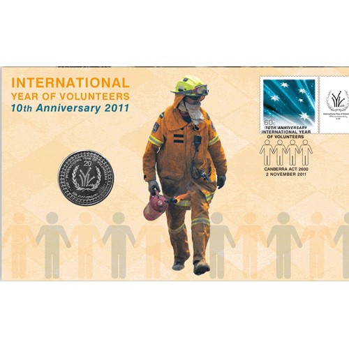 2011 20c International Year of the Volunteer 10th Anniversary Coin & Stamp Cover PNC