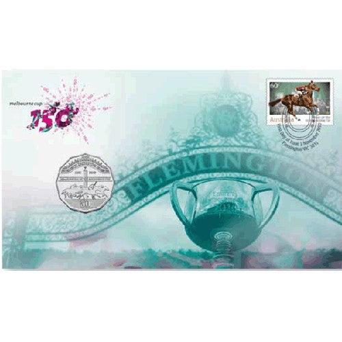 2010 50c 150th Anniversayr of the Melbourne Cup Coin & Stamp Cover PNC