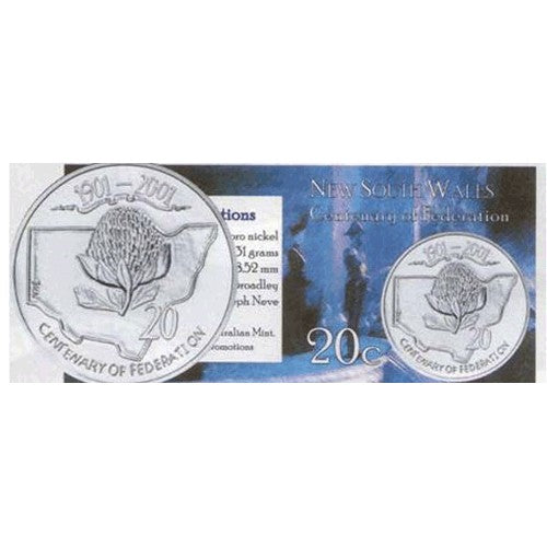 2001 20c New South Wales Centenary of Federation Unc Coin in Pack