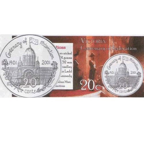 2001 20c Victoria Centenary of Federation Unc Coin in Pack