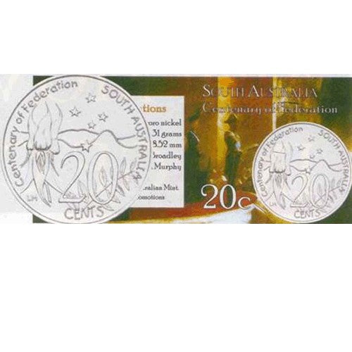 2001 20c South Australia Centenary of Federation Unc Coin in Pack