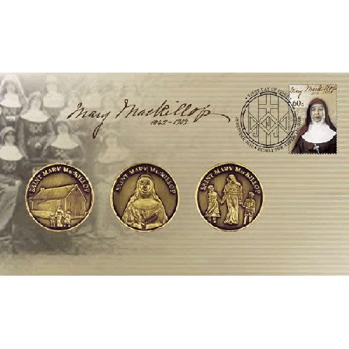 2010 Mary Mac Killop 3 Medallion & Stamp Cover PNC