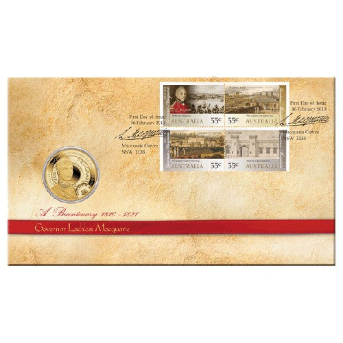 2010 $1 Govenor Lachlan Macquarie Coin & Stamp Cover PNC