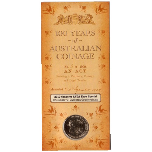 2010 $1 Australian Coinage ANDA C Counterstamp Coin in Card