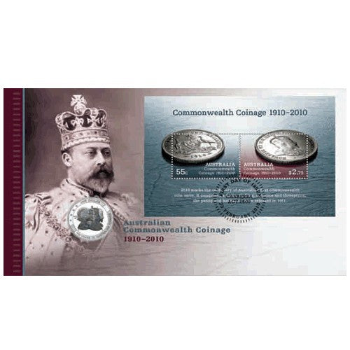 2010 $1 Centenary of Australian Commonwealth Coinage 1910 - 2010 Coin & Stamp Cover PNC