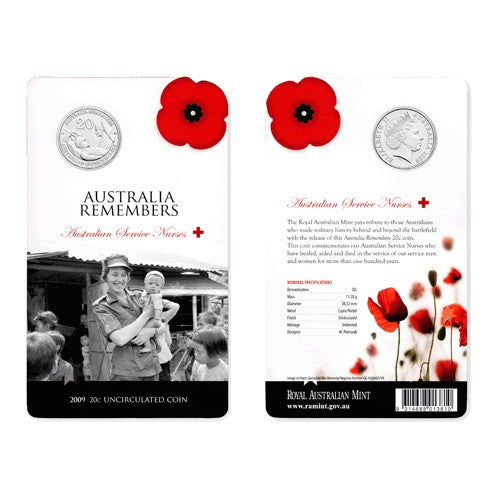 2009 20c Australia Remembers - Australian Service Nurses Unc Coin in Card