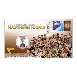 2008 AFL Premiers Hawthorn Hawks Limited Edition Medallion & Stamp Cover PNC