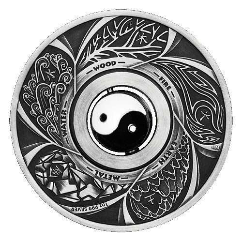 2016 $1 Yin Yang Rotating Charm 1oz Silver Antiqued Coin