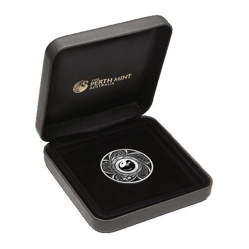 2016 $1 Yin Yang Rotating Charm 1oz Silver Antiqued Coin