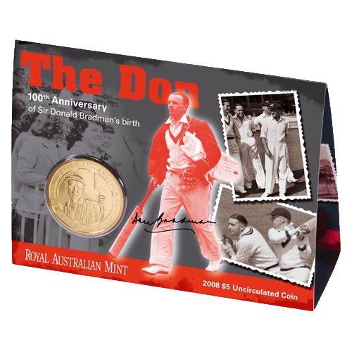 2008 $5 100th Anniversary of the Birth of Sir Donald Bradman Al/Br Coin in Card