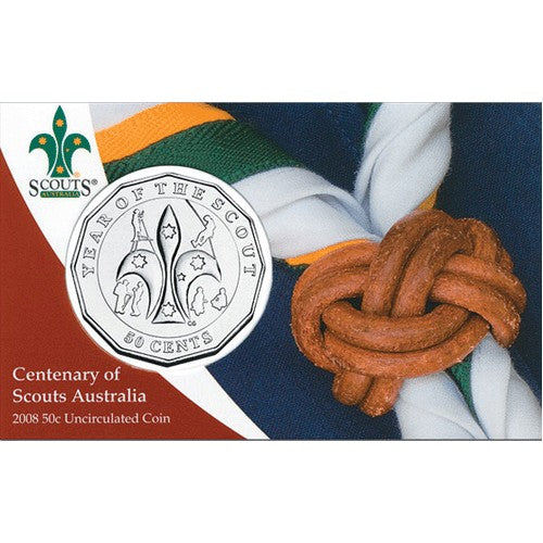 2008 50c Centenary fo Scouts in Australian Uncirculated Coin in RAM Card