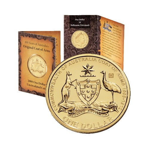 2008 $1 100 Years of Australian Coat of Arms S Privymark Uncirculated Coin in RAM Card