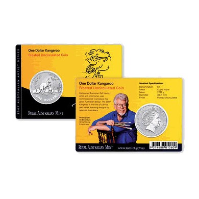 2007 $1 Kangaroo Frosted Coin in Card - Rolf Harris