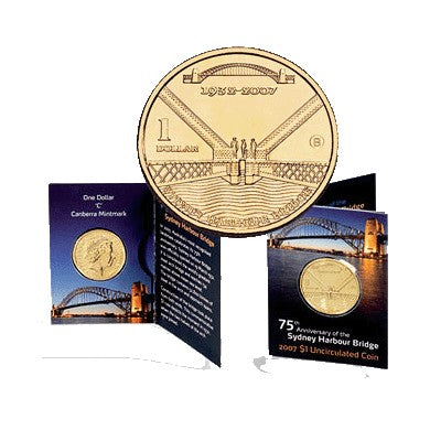 2007 $1 Sydney Harbour Bridge 75th Anniversary M Mintmark Coin in RAM Card