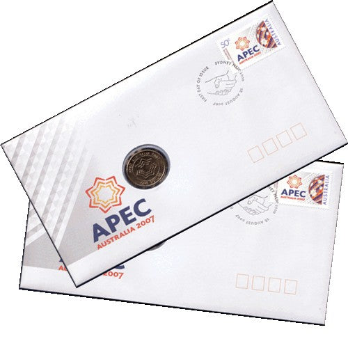 2007 $1 APEC Summit 2 Consecutive Coin & Stamp Cover PNC