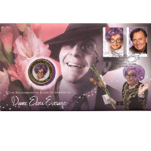 2006 50c Dame Edna Everage Coin & Stamp Cover PNC