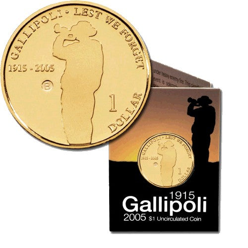 2005 $1 Gallipoli 1915 - 2005 B Mintmark Unc Coin in RAM Card