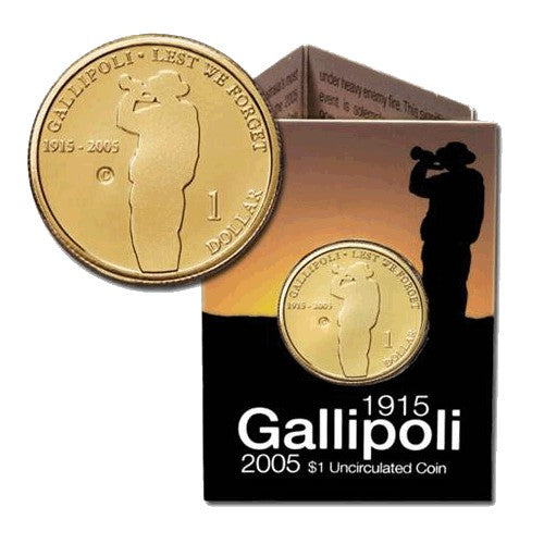 2005 $1 Gallipoli 1915 - 2005 C Mintmark Unc Coin in RAM Card