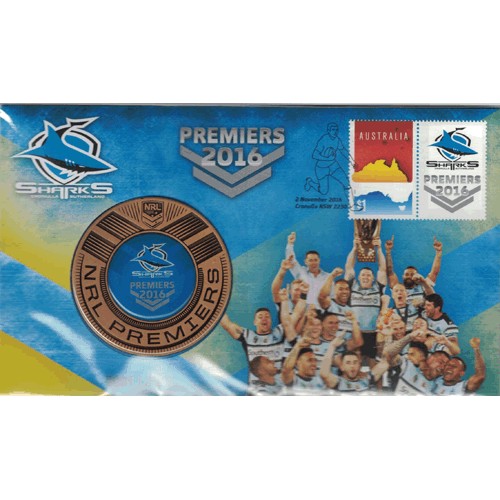 2016 NRL Premiers Cronulla Sharks Medallion & Stamp Cover PNC