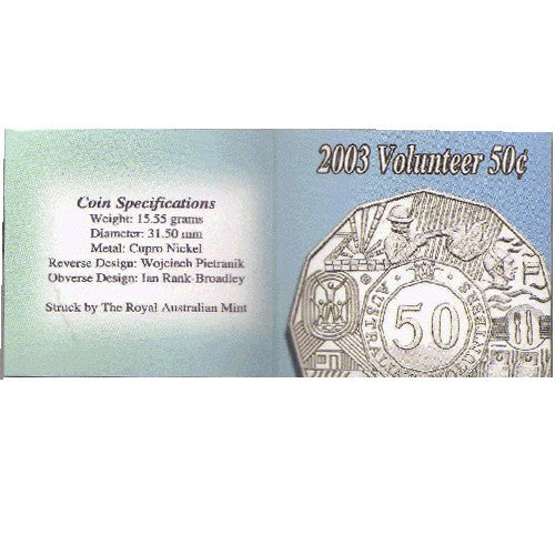 2003 50c Australia's Volunteers Uncirculated Coin in Pack