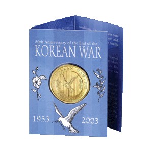 2003 $1 50th Anniversary of the End of the Korean War B Mintmark Uncirculated Coin in Card