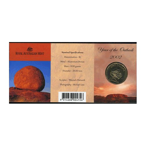 2002 $1 Year of the Outback M Mintmark Uncirculated Coin in Card