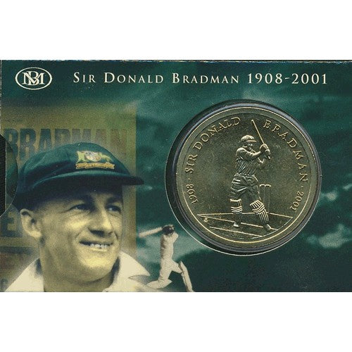 2001 $5 Sir Donald Bradman Uncirculated Coin in Card