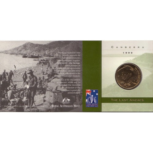 1999 $1 The Last Anzacs C Mintmarks Uncirculated Coin in RAM Card