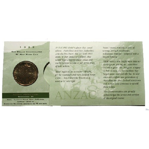 1999 $1 The Last Anzacs M Mintmark Uncirculated Coin in RAM Card