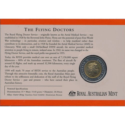 1998 $5 Royal Flying Doctor Service Bi-Metal Coin & $2 Telstra Phonecard