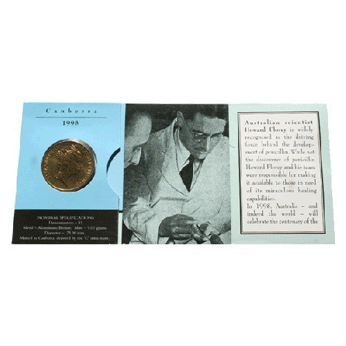 1998 $1 Howard Florey C Mintmark Uncirculated Coin in RAM Card