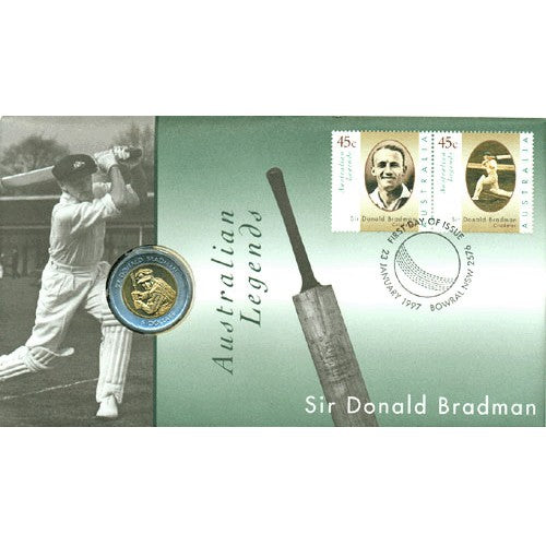 1997 $5 Sir Donald Bradman Coin & Stamp Cover PNC