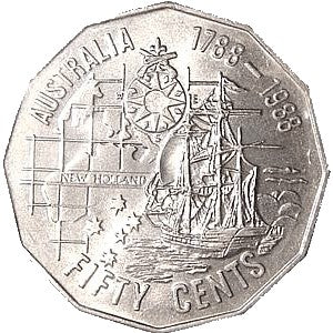 1988 50c Bicentenary First Fleet Uncirculated Coin