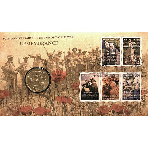 2008 $1 90th Anniversary of WWI Coin & Stamp Cover pNC