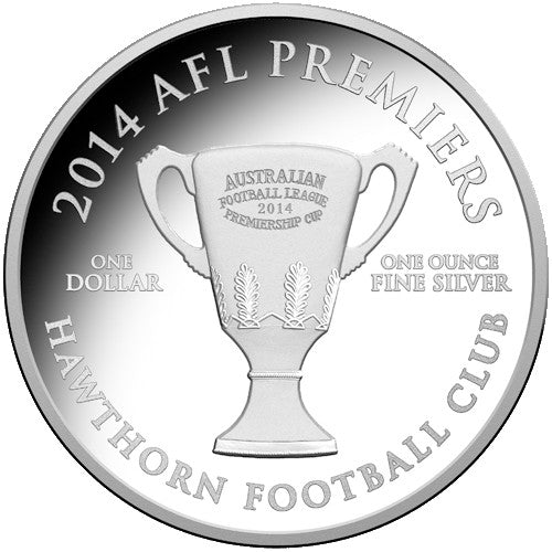 2014 $1 AFL Premiers Hawthorn Hawks Silver Proof Coin