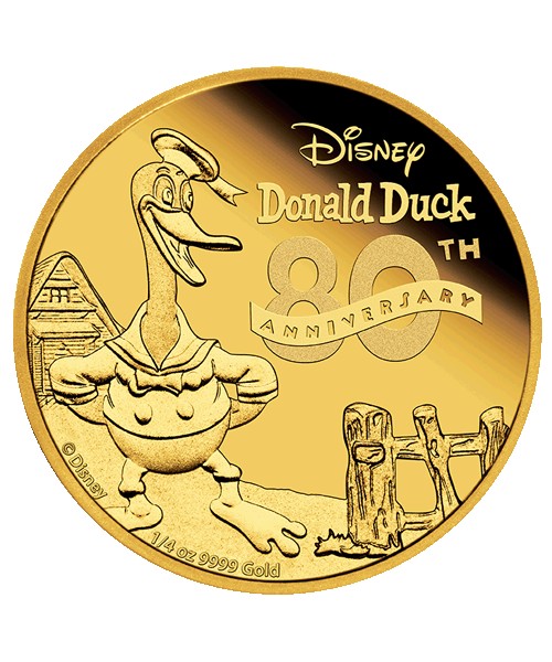 2014 $25 Disney Donald Duck 80th Anniversary 1/4oz Gold Proof Coin