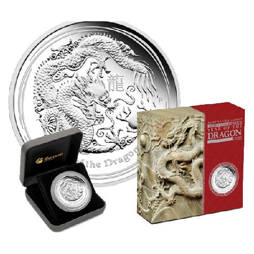 2012 $8 Australian Lunar Year of the Dragon 5oz Silver Proof Coin